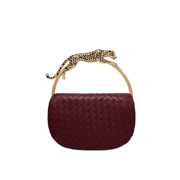 JW PEI Ione Woven Leopard Shaped Top Handle Bag in Burgundy