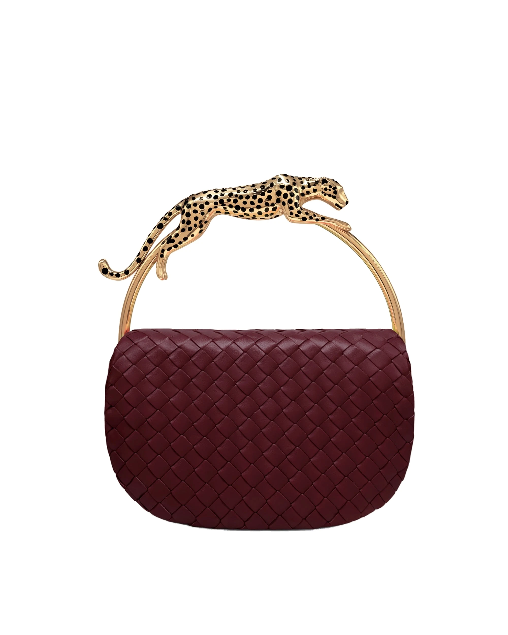 JW PEI Ione Woven Leopard Shaped Top Handle Bag in Burgundy | Totes & Top-Handle Bags | Luxury Shoes JW PEI Ione Woven Leopard Shaped Top Handle Bag in Burgundy