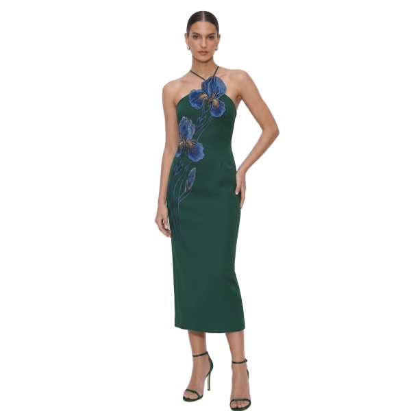 JW PEI Iris Embroidered Halter Midi Dress