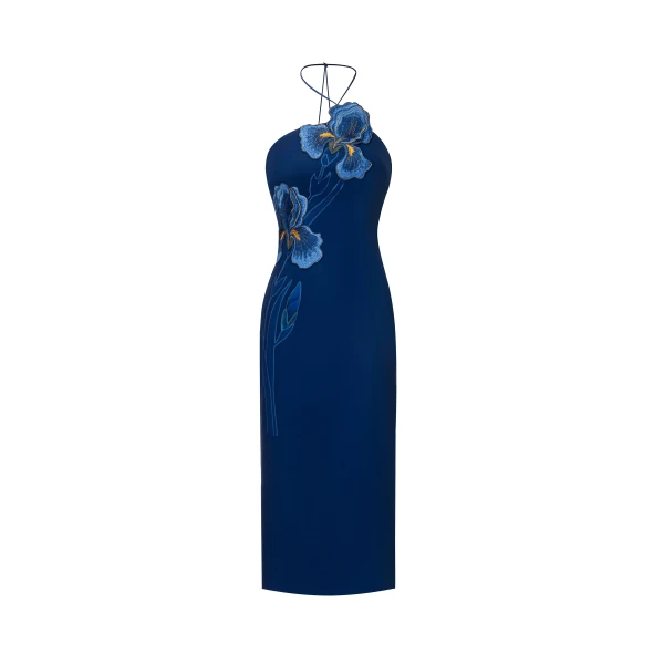 JW PEI Iris Embroidered Halter Midi Dress