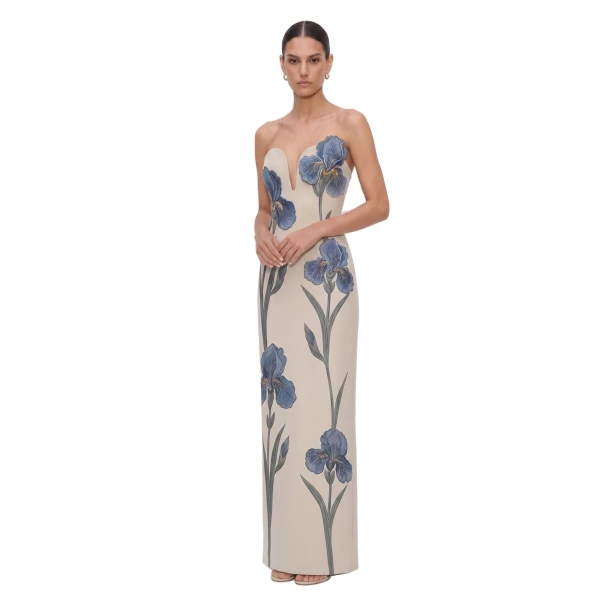 JW PEI Iris Embroidered Notch Neck Strapless Maxi Dress