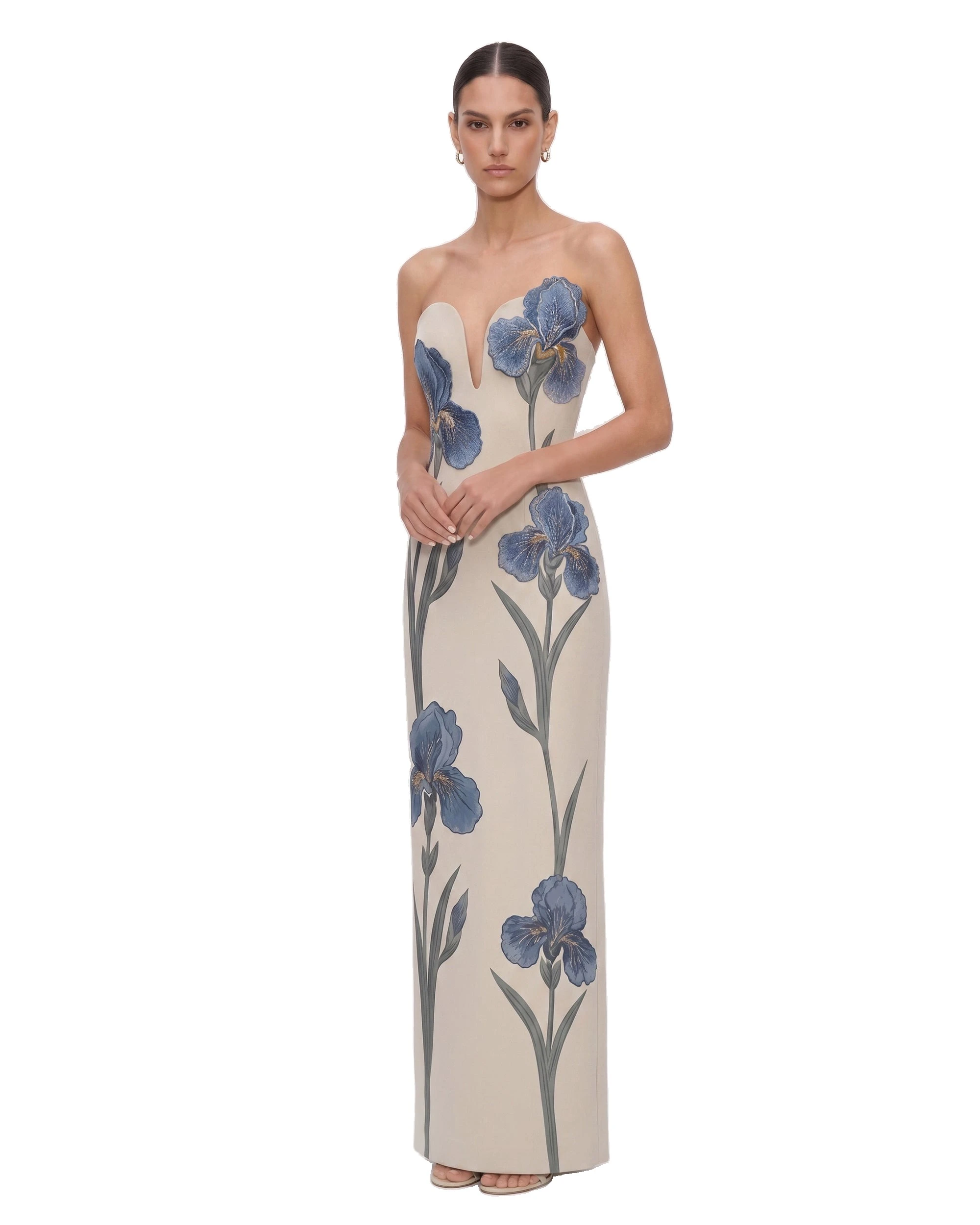 JW PEI maxi dress | Los Angeles Vegan Fashion Dresses | Luxury Shoes JW PEI Iris Embroidered Notch Neck Strapless Maxi Dress