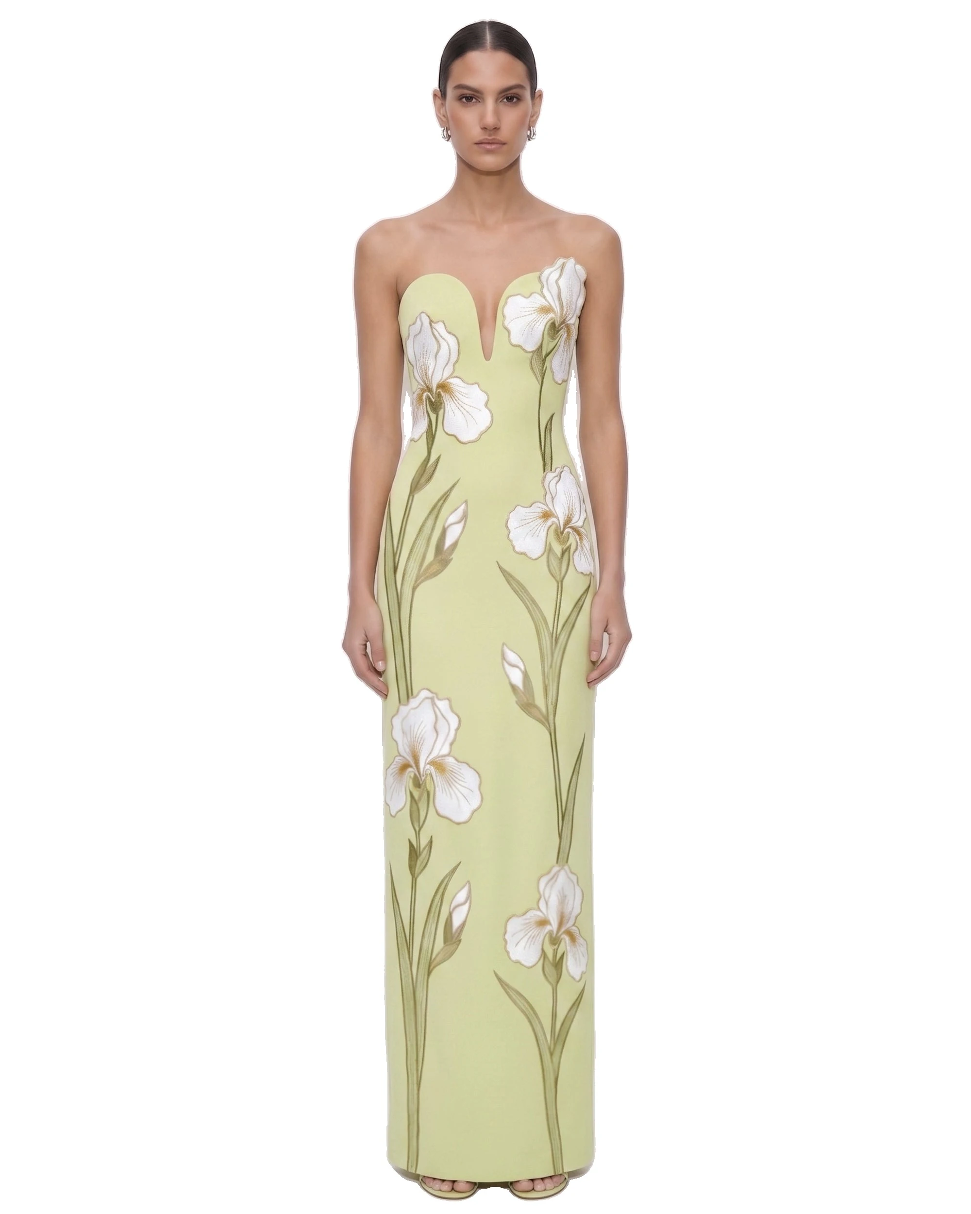 JW PEI maxi dress | Los Angeles Vegan Fashion Dresses | Luxury Shoes JW PEI Iris Embroidered Notch Neck Strapless Maxi Dress