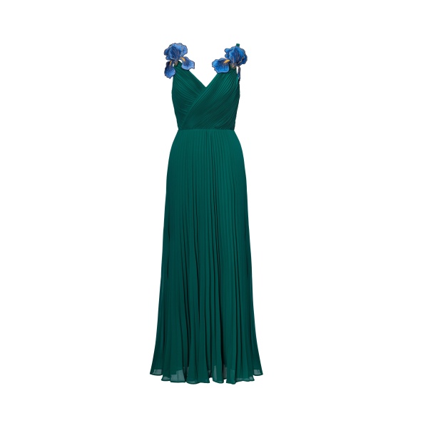 JW PEI Iris Embroidered Pleated V-Neck Maxi Dress