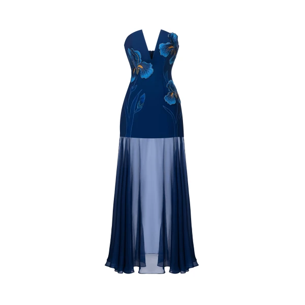 JW PEI Iris Embroidered Plunge Sheer Overlay Maxi Dress