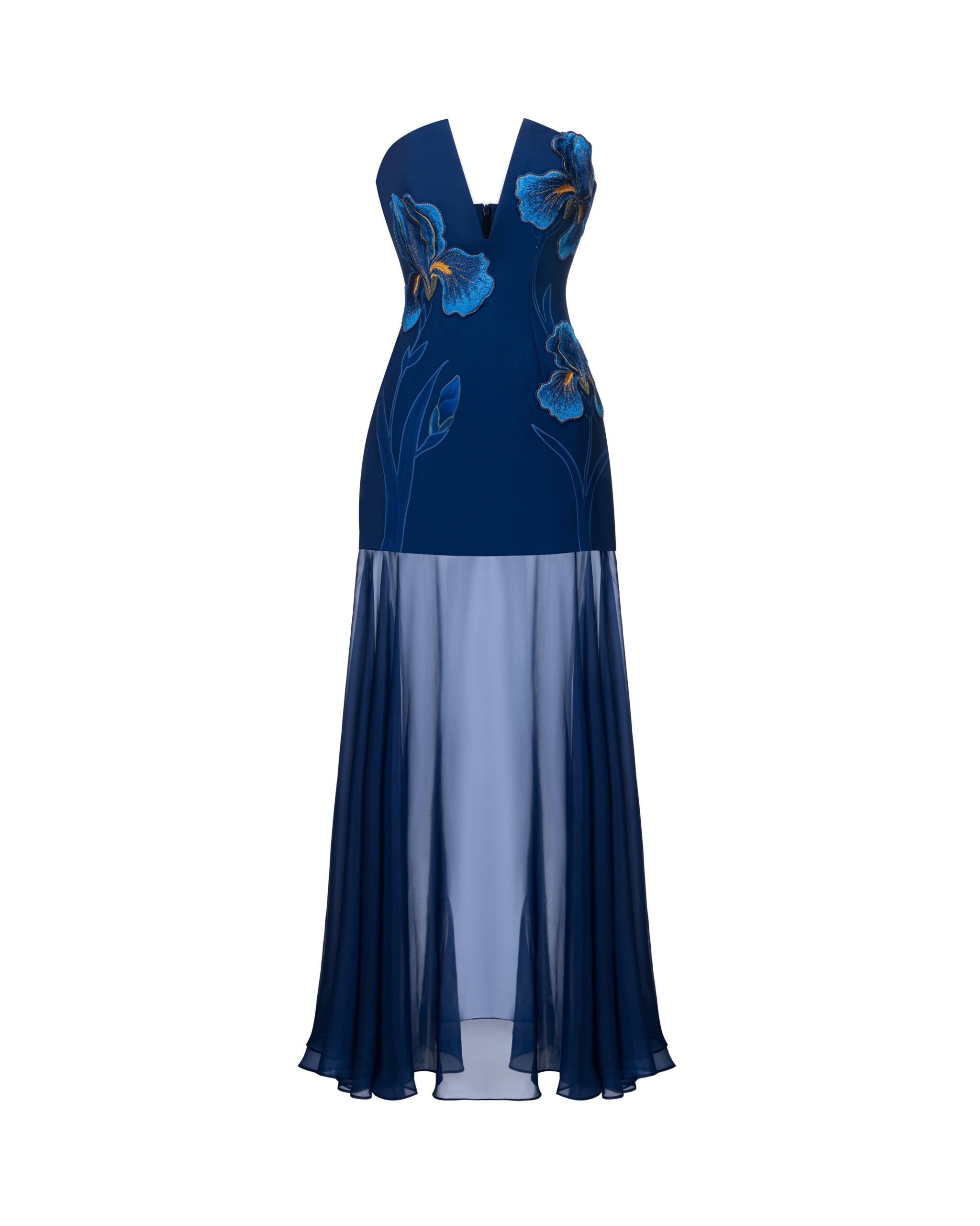 JW PEI maxi dress | Los Angeles Vegan Fashion Dresses | Luxury Shoes JW PEI Iris Embroidered Plunge Sheer Overlay Maxi Dress
