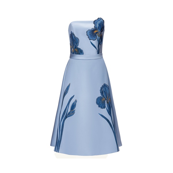 JW PEI Iris Embroidered Strapless A-Line Midi Dress