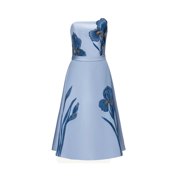 JW PEI Iris Embroidered Strapless A-Line Midi Dress