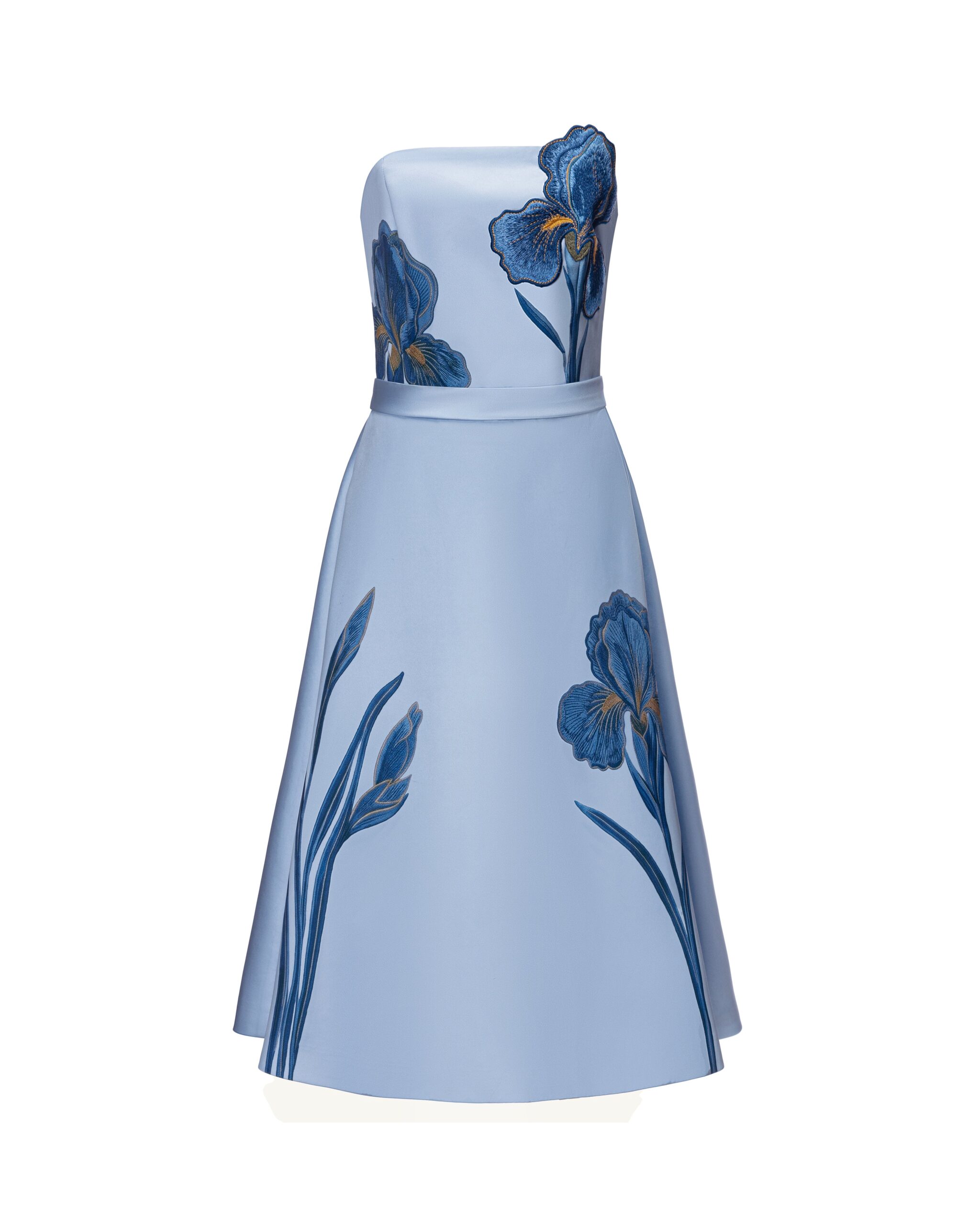 JW PEI midi dress | Los Angeles Vegan Fashion Dresses | Luxury Shoes JW PEI Iris Embroidered Strapless A-Line Midi Dress