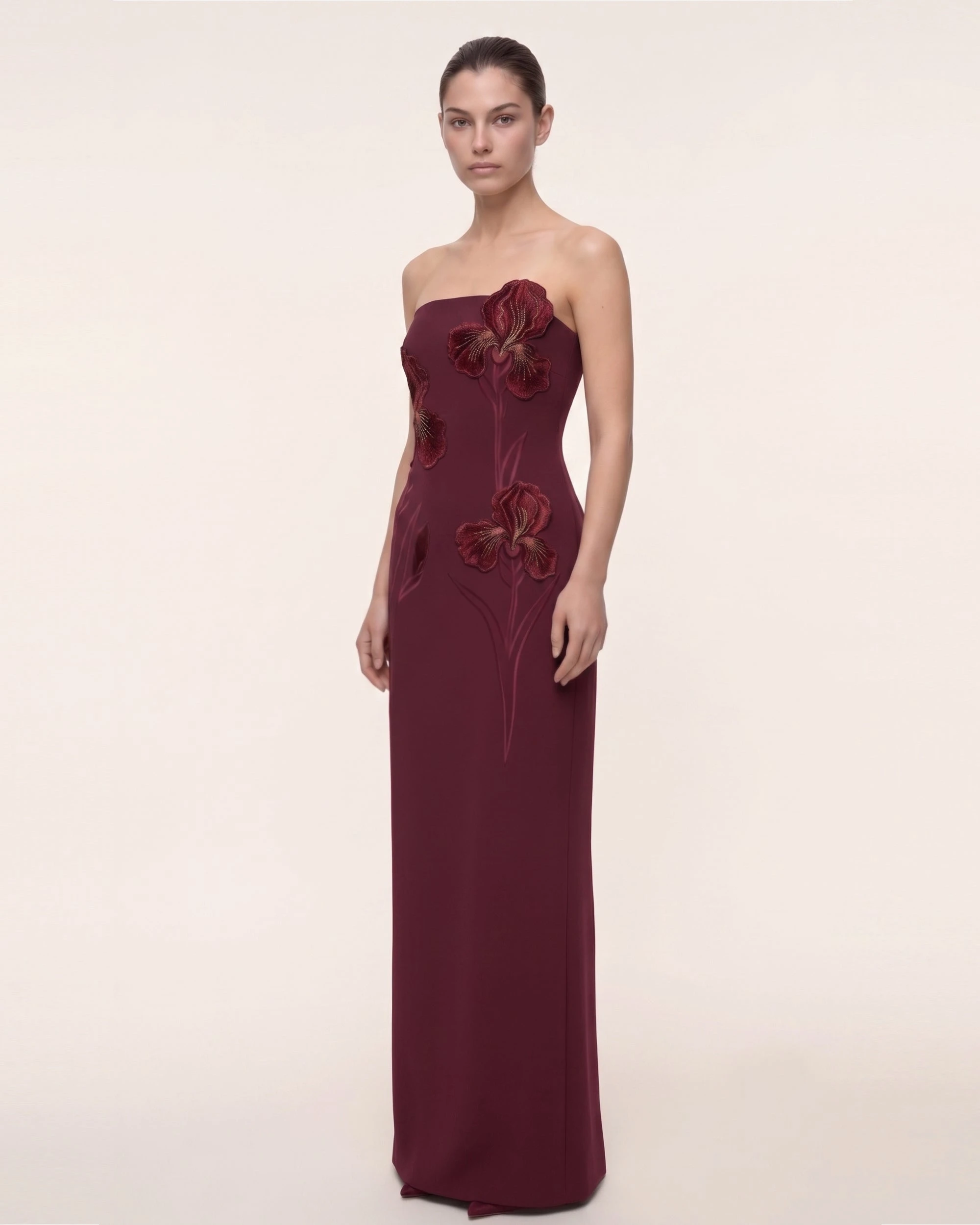 JW PEI maxi dress | Los Angeles Vegan Fashion Dresses | Luxury Shoes JW PEI Iris Embroidered Strapless Maxi Dress