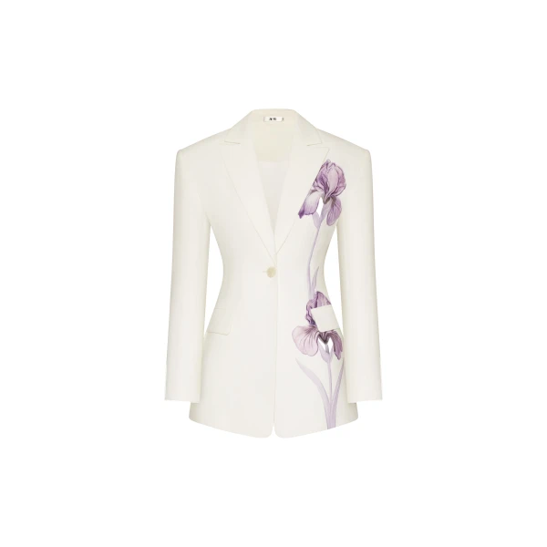 Iris Embroidery Hourglass Blazer in White