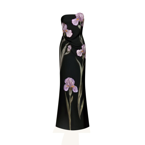 JW PEI Iris Floral-Appliqué Strapless Maxi Dress