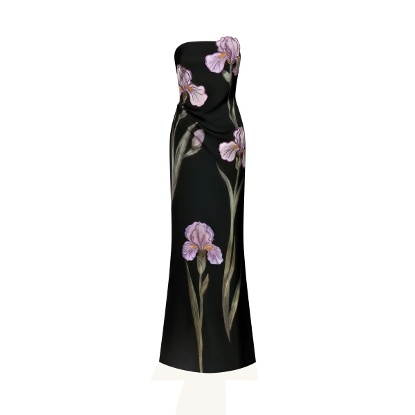 JW PEI Iris Floral-Appliqué Strapless Maxi Dress