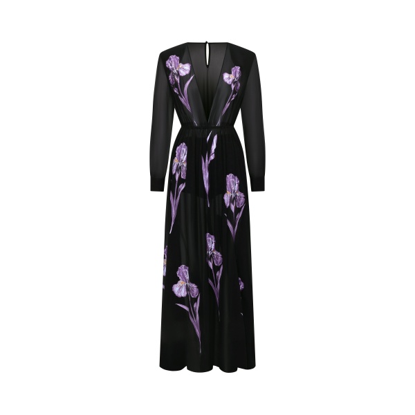 JW PEI Iris Floral Print Long-Sleeve Sheer Gown