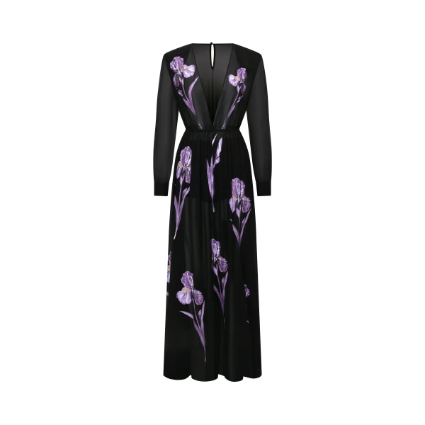 JW PEI Iris Floral Print Long-Sleeve Sheer Gown