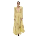 JW PEI Iris Floral Print Long-Sleeve Sheer Gown
