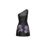 JW PEI Iris Floral-Print One-Shoulder Leather Mini Dress