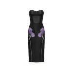 JW PEI Iris Floral-Print Strapless Corset Leather Midi Dress