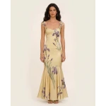 JW PEI Iris Print Satin Mermaid Maxi Dress