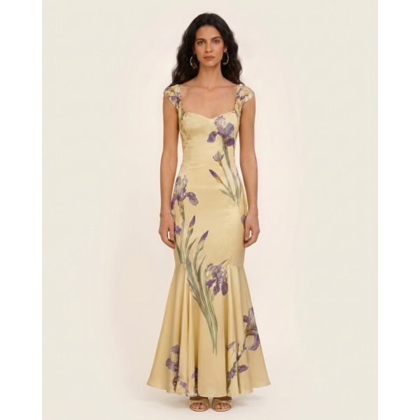 JW PEI Iris Print Satin Mermaid Maxi Dress