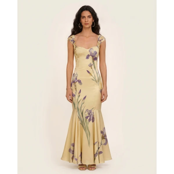 JW PEI Iris Print Satin Mermaid Maxi Dress