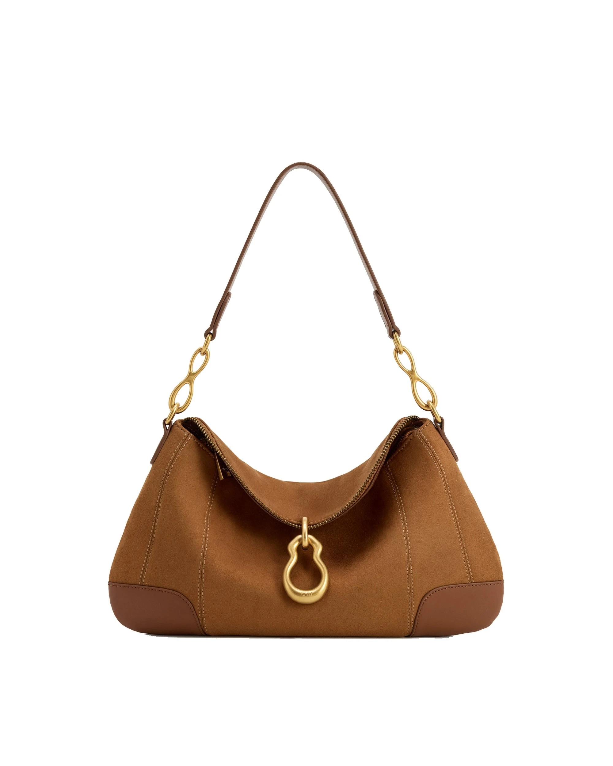 JW PEI Jayla Faux Suede Metal Pendant Embellished Shoulder Bag in Brown | Shoulder & Crossbody Bags | Luxury Shoes JW PEI Jayla Faux Suede Metal Pendant Embellished Shoulder Bag in Brown