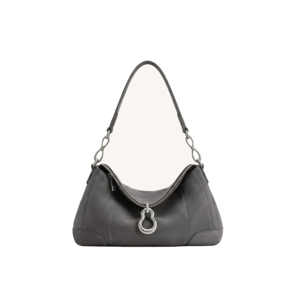 JW PEI Jayla Faux Suede Metal Pendant Embellished Shoulder Bag in Dark Grey