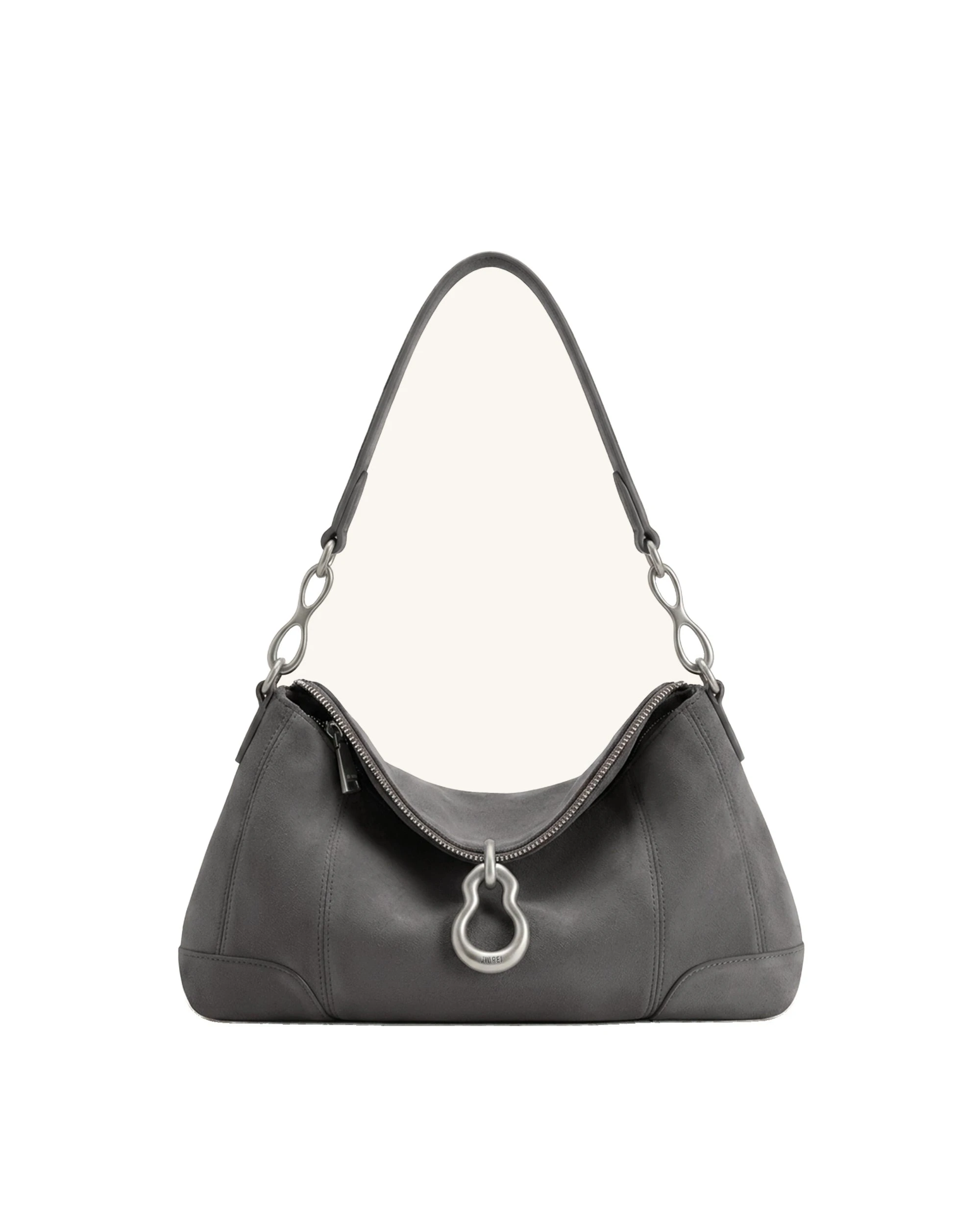JW PEI Jayla Faux Suede Metal Pendant Embellished Shoulder Bag in Dark Grey | Shoulder & Crossbody Bags | Luxury Shoes JW PEI Jayla Faux Suede Metal Pendant Embellished Shoulder Bag in Dark Grey