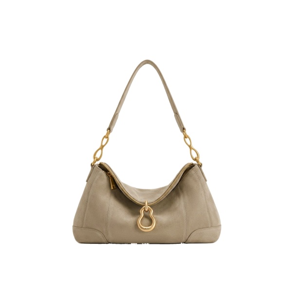 JW PEI Jayla Faux Suede Metal Pendant Embellished Shoulder Bag in Grey
