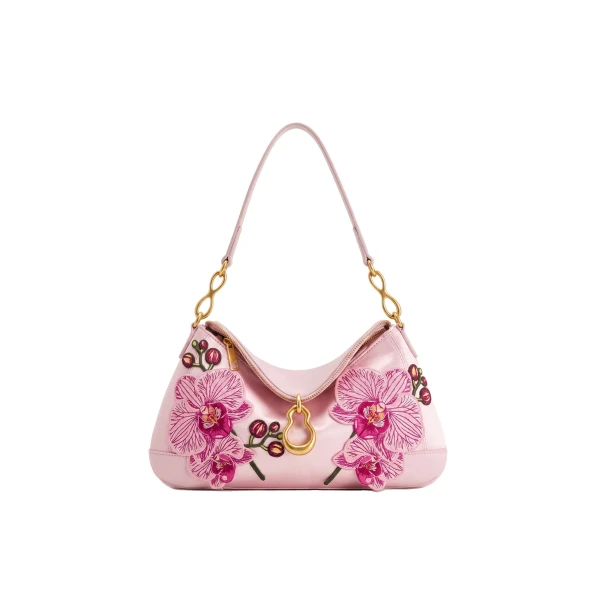 JW PEI Jayla Metal Pendant Embellished Orchid Embroidered Shoulder Bag in Pink