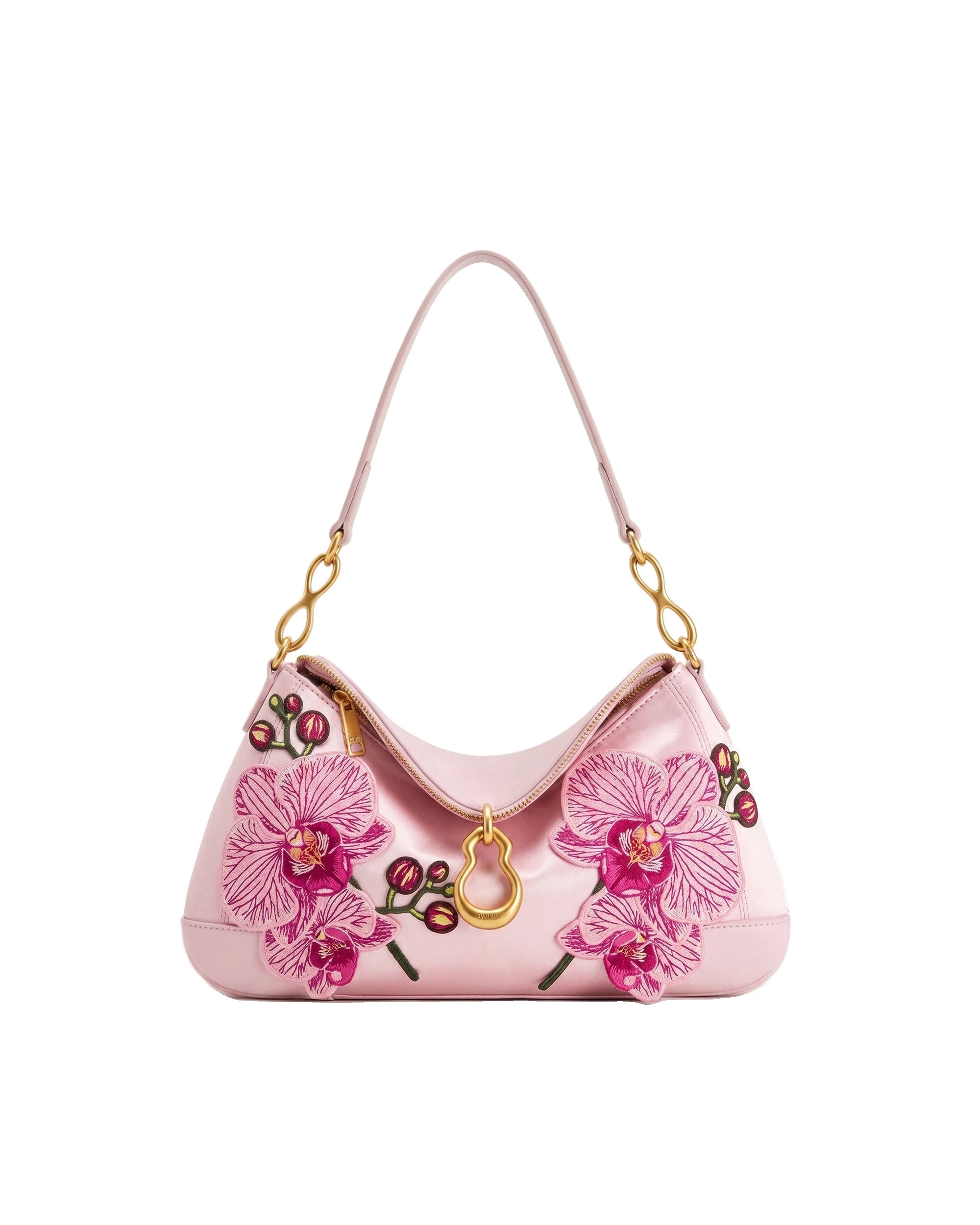 JW PEI Jayla Metal Pendant Embellished Orchid Embroidered Shoulder Bag in Pink | Shoulder & Crossbody Bags | Luxury Shoes JW PEI Jayla Metal Pendant Embellished Orchid Embroidered Shoulder Bag in Pink