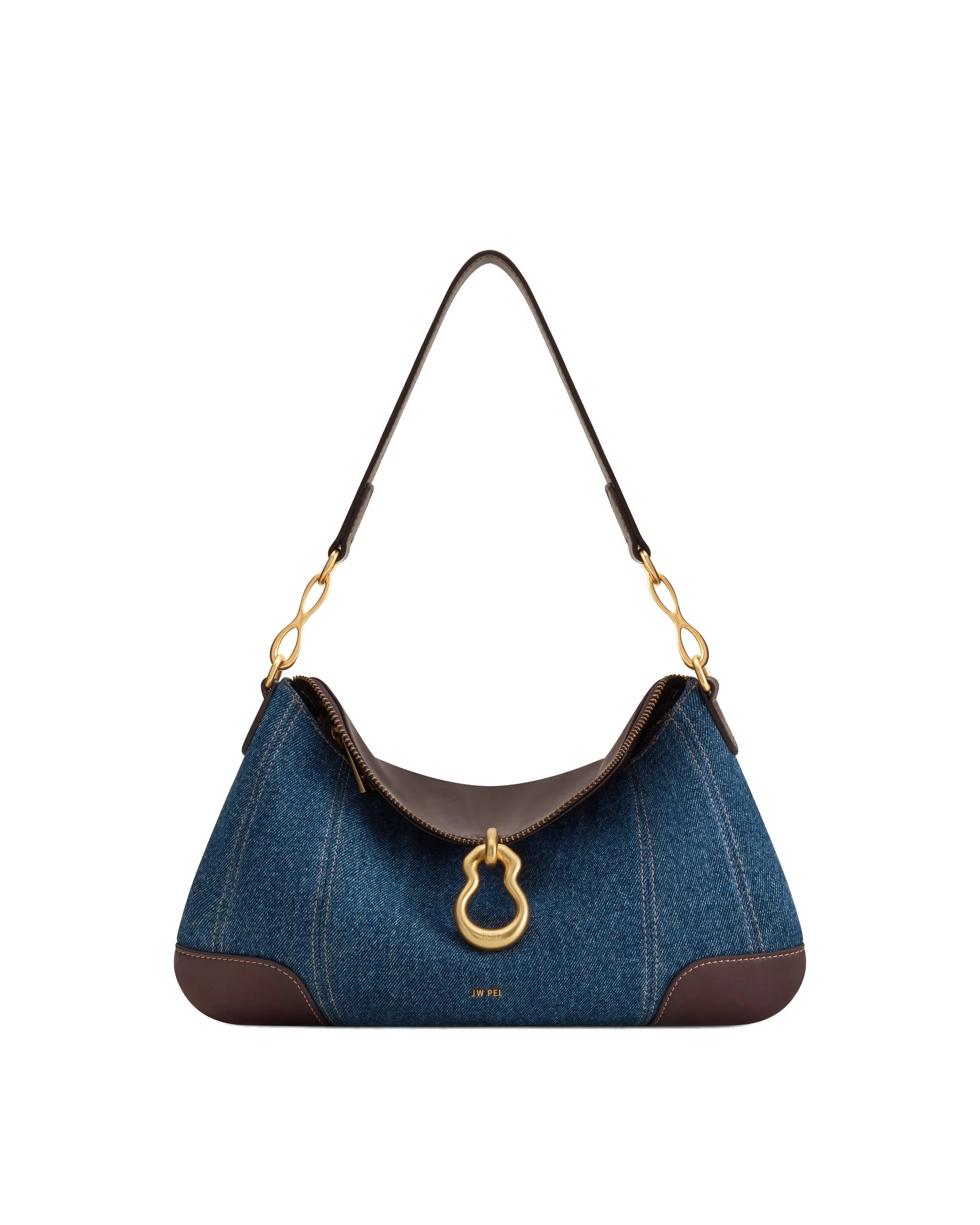 JW PEI Jayla Metal Pendant Embellished Shoulder Bag in Blue Denim | Shoulder & Crossbody Bags | Luxury Shoes JW PEI Jayla Metal Pendant Embellished Shoulder Bag in Blue Denim
