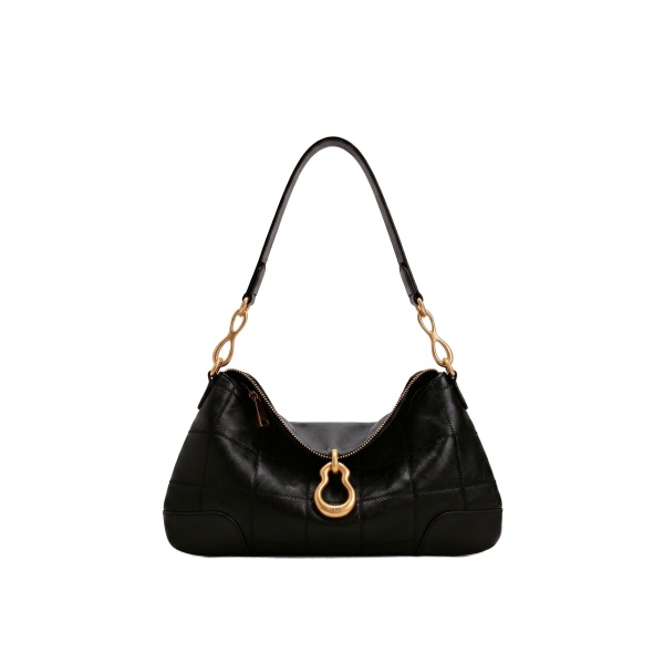 JW PEI Jayla Metal Pendant Embellished Shoulder Bag in Charcoal Black