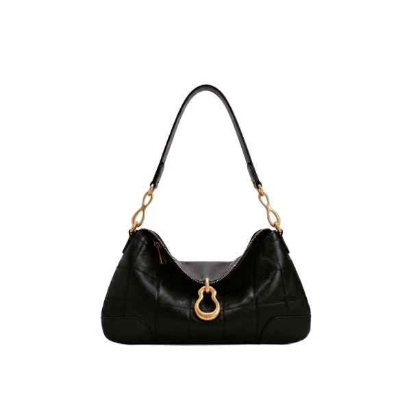 JW PEI Jayla Metal Pendant Embellished Shoulder Bag in Charcoal Black