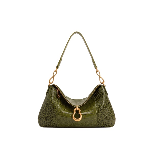 JW PEI Jayla Metal Pendant Embellished Shoulder Bag in Green Croc