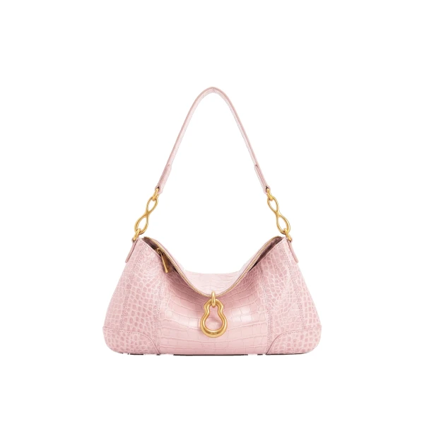 JW PEI Jayla Metal Pendant Embellished Shoulder Bag in Pink Croc
