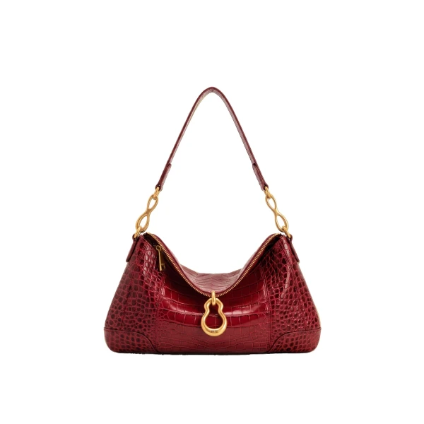 JW PEI Jayla Metal Pendant Embellished Shoulder Bag in Red Croc