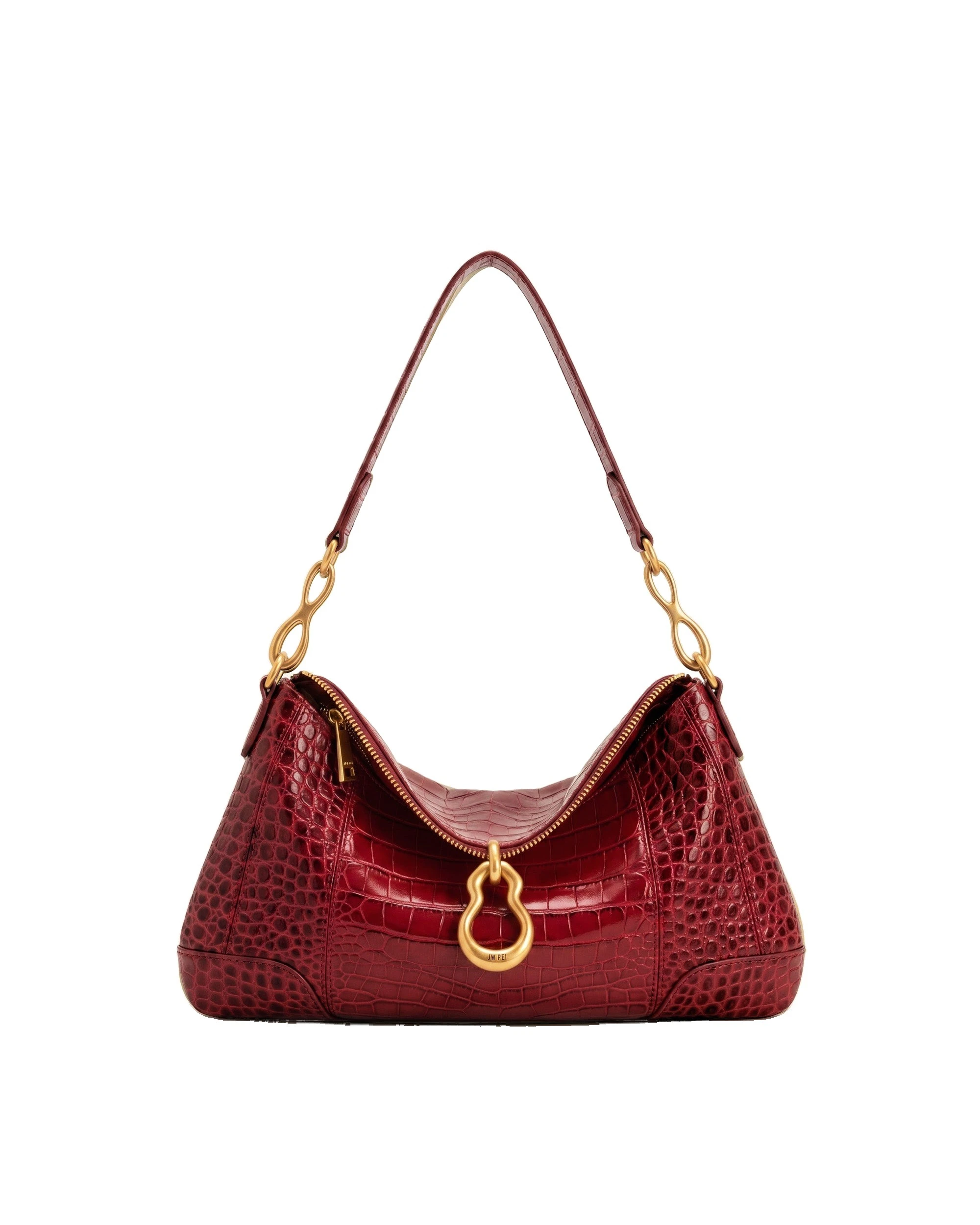 JW PEI Jayla Metal Pendant Embellished Shoulder Bag in Red Croc | Shoulder & Crossbody Bags | Luxury Shoes JW PEI Jayla Metal Pendant Embellished Shoulder Bag in Red Croc