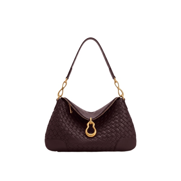 JW PEI Jayla Metal Pendant Embellished Woven Shoulder Bag in Deep Burgundy