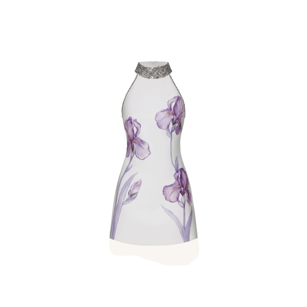 JW PEI Jeweled Halter Iris Motif Dress