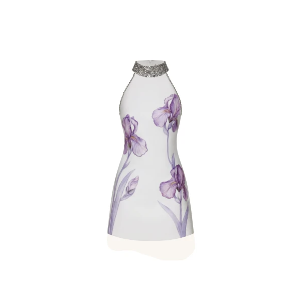 JW PEI Jeweled Halter Iris Motif Dress