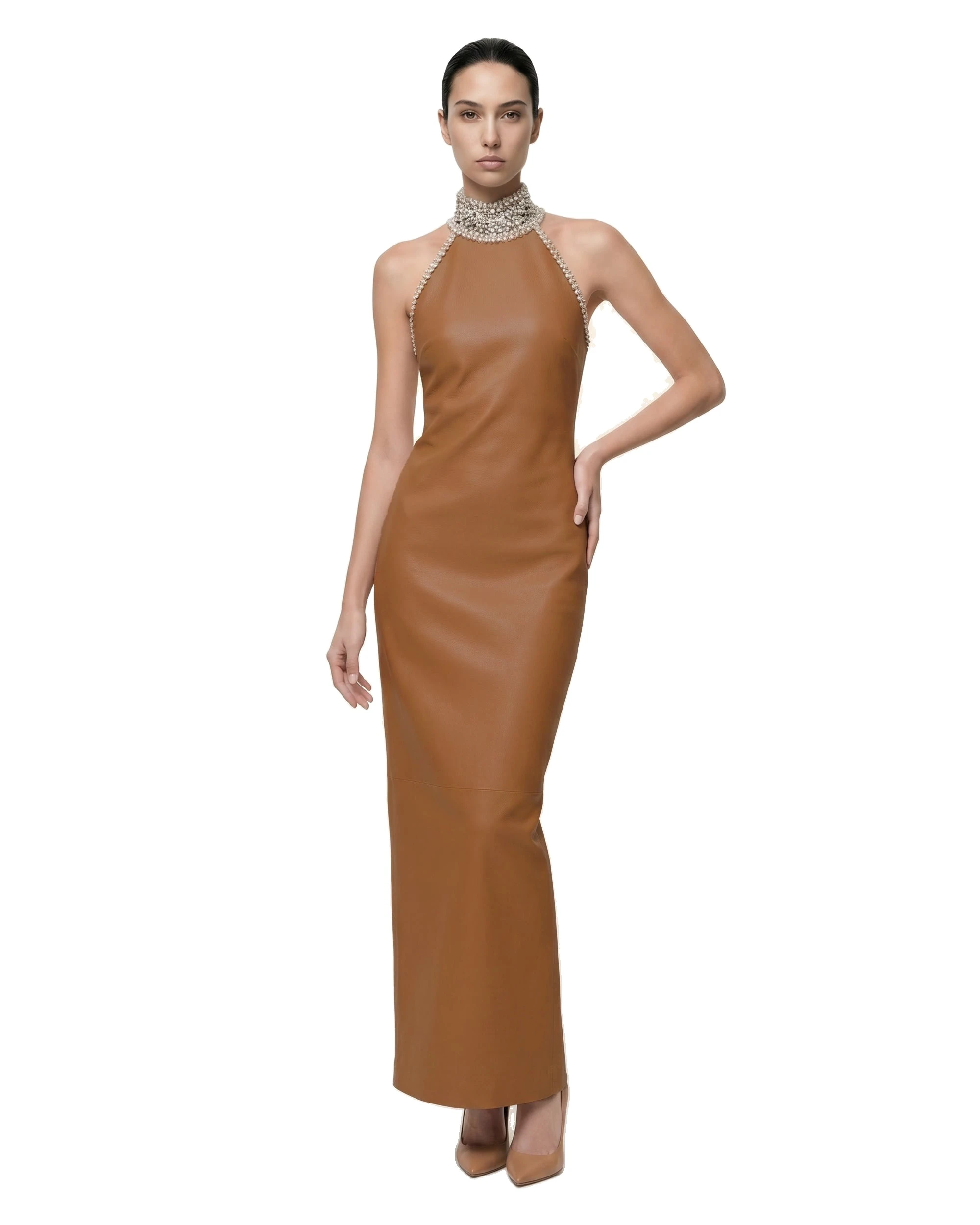 JW PEI maxi dress | Los Angeles Vegan Fashion Dresses | Luxury Shoes JW PEI Jeweled High Neck Halter Maxi Dress