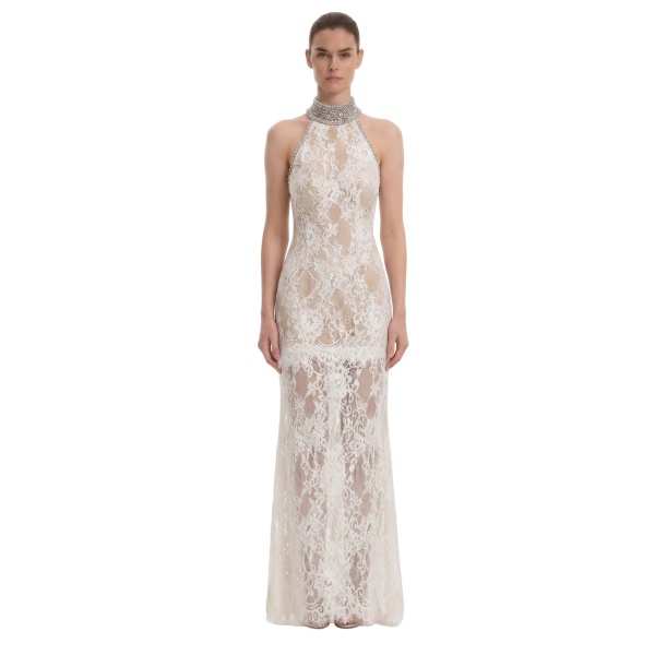 JW PEI Jeweled Lace Halter Dress