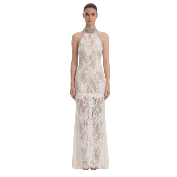 JW PEI Jeweled Lace Halter Dress