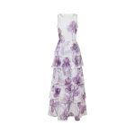 JW PEI Jeweled-Trim Tiered Iris Print Organza Maxi Dress