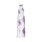 JW PEI Jeweled-neck Halter Pleated Iris Print Maxi Dress