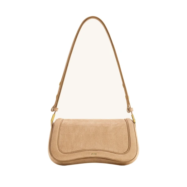 JW PEI Joy Croc-Embossed Faux Suede Shoulder Bag in Beige