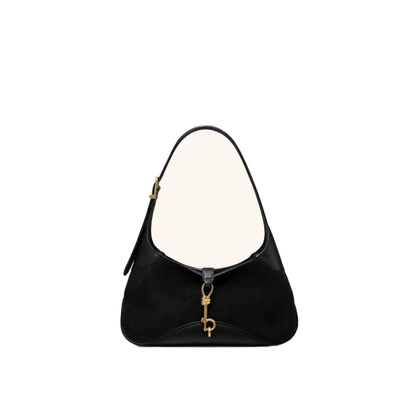 Juliette Faux Suede Key Charm East-West Shoulder Bag in Black