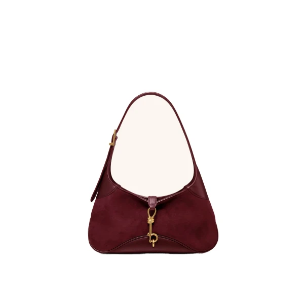 Juliette Faux Suede Key Charm East-West Shoulder Bag in Burgundy