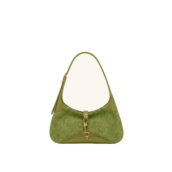 JW PEI Juliette Faux Suede Key Charm East-West Shoulder Bag in Green Croc